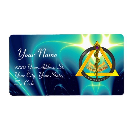 STAD VAN ASCLEPIUS DENTIST SYMBOOL Blue Etiket (Voorkant)