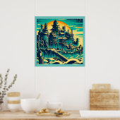 Stad van Atlantis 1 - Woodblock Style Poster (Keuken)