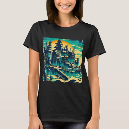 Stad van Atlantis 1 - Woodblock Style T-shirt (Voorkant)