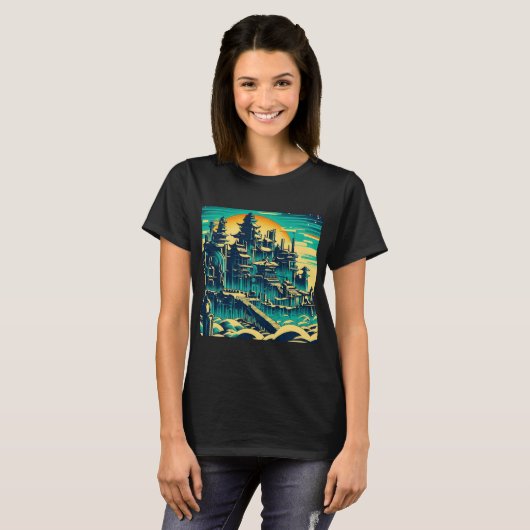 Stad van Atlantis 1 - Woodblock Style T-shirt (Voorkant volledig)