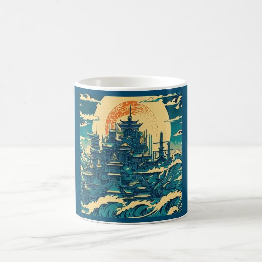 Stad van Atlantis 2 - Woodblock Style Koffiemok (Center)