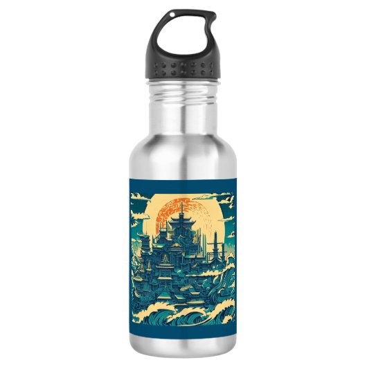 Stad van Atlantis 2 - Woodblock Style Waterfles (Voorkant)