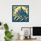 Stad van Atlantis 3 - Woodblock Style Poster (Thuiskantoor)