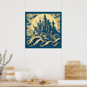Stad van Atlantis 3 - Woodblock Style Poster (Keuken)