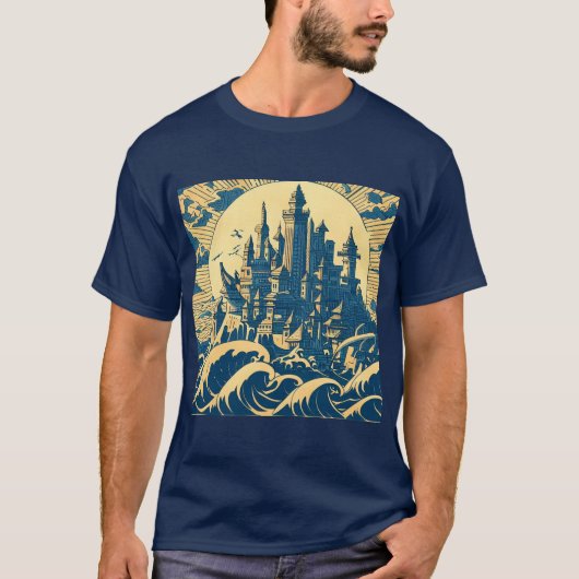 Stad van Atlantis 3 - Woodblock Style T-shirt (Voorkant)