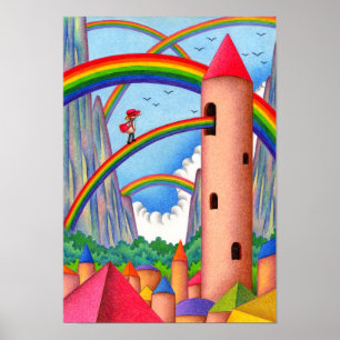 Stad van de regenboog met zeven kleuren. poster