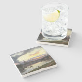 Stad van Dresden bij zonsondergang (Duits Landscha Stenen Onderzetter (Zijkant)