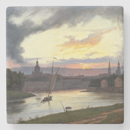 Stad van Dresden bij zonsondergang (Duits Landscha Stenen Onderzetter (Voorkant)