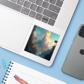 Stad Van Echo's - Vierkante Vinyl Sticker (Laptop met iPhone)