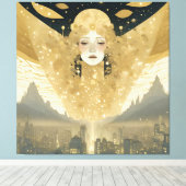 Stad van Engelen Vrouw in Goud Canvas Afdruk (Insitu (Houten vloer))