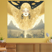 Stad van Engelen Vrouw in Goud Canvas Afdruk (Insitu (Woonkamer))