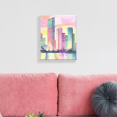 Stad van kleur | Waterverf Skyline van Miami Canvas Afdruk (Insitu (Woonkamer))