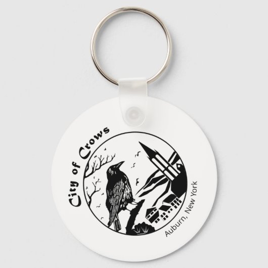 Stad van kraaien zwart en wit Graphic Sleutelhanger (Voorkant)