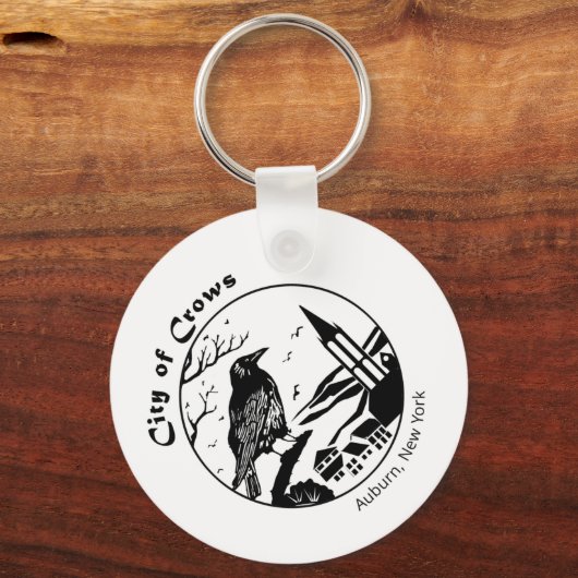 Stad van kraaien zwart en wit Graphic Sleutelhanger (Voorkant)
