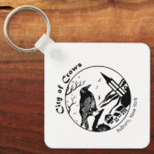 Stad van kraaien Zwart-wit Graphic Square Sleutelhanger (Voorkant)