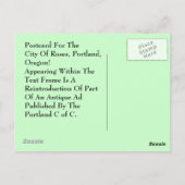 STAD VAN PORTLAND OREGON VAN DE ADVERTENTIE VAN BRIEFKAART (Achterkant)