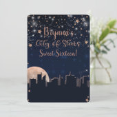 Stad van sterren Roze gouden sterren Blauw hemelge Kaart (Staand voorkant)