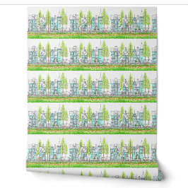 Stad Victoriaanse Cyaan Behang
