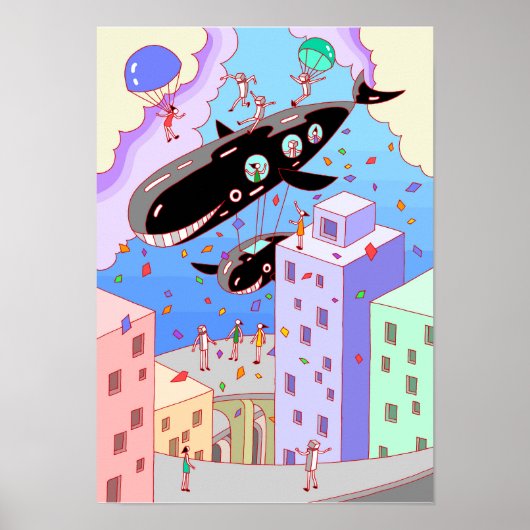 Stad waar het walvis-luftschip reist. poster (Voorkant)
