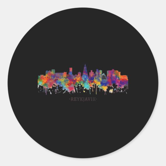 Stad Waterverf Skyline Home State Reykjavik Ronde Sticker (Voorkant)