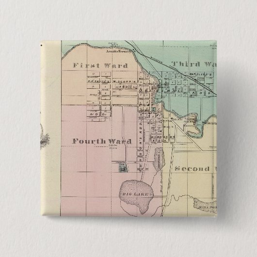 Stad Waupaca, dorp Winneconne Vierkante Button 5,1 Cm (Voorkant)