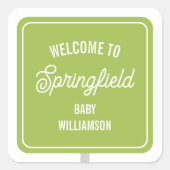 Stad Welkomstbord Groen Baby shower Vierkante Sticker (Voorkant)