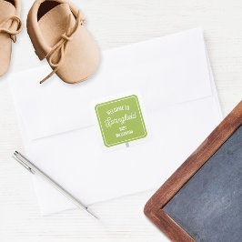 Stad Welkomstbord Groen Baby shower Vierkante Sticker
