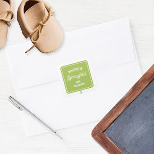 Stad Welkomstbord Groen Baby shower Vierkante Sticker