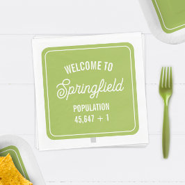 Stad Welkomstbord Populatie Groen Baby shower Servet
