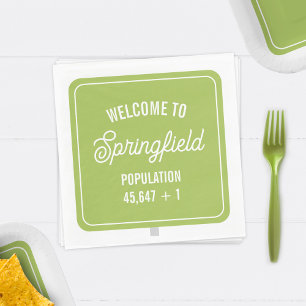 Stad Welkomstbord Populatie Groen Baby shower Servet