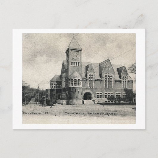 Stadhuis, Amherst, Vintage van Massachusetts Briefkaart (Voorkant)