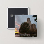 Stadhuis en zonsondergang vierkante button 5,1 cm (Voorkant /achterkant)