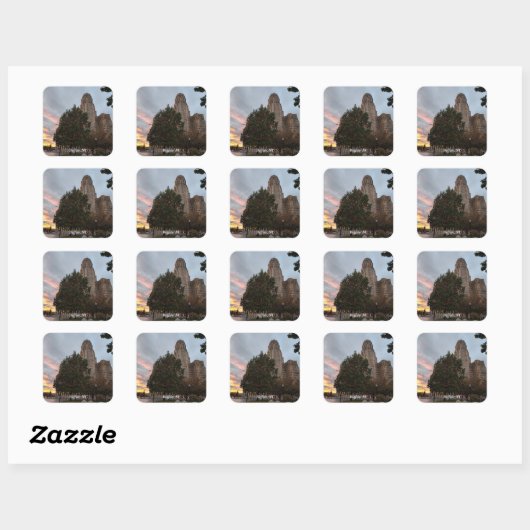 Stadhuis en zonsondergang vierkante sticker (Vel)