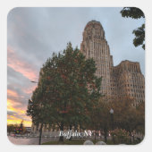 Stadhuis en zonsondergang vierkante sticker (Voorkant)