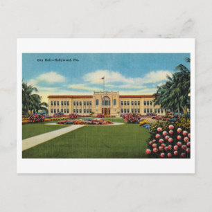 Stadhuis in Hollywood, Florida, Vintage Travel Briefkaart