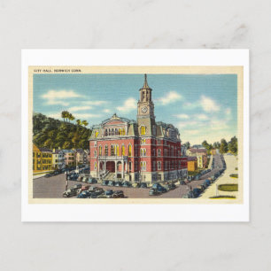 Stadhuis in Norwich, Connecticut, Vintage Travel Briefkaart