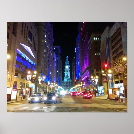 Stadhuis in Philadelphia tijdens de nacht Poster (Voorkant)