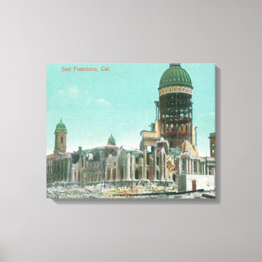 Stadhuis in ruïnes na brand in 1906 canvas afdruk (Voorkant)