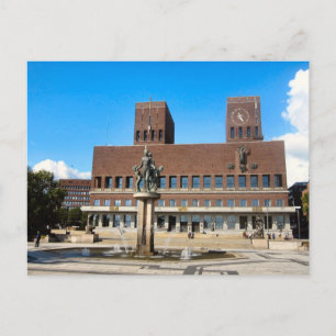 Stadhuis Oslo, standbeeld, fontein Briefkaart