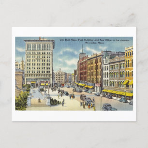 Stadhuis Plaza in Worcester, Massachusetts, Vintag Briefkaart