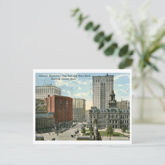 Stadhuisplein, Detroit MI 1915  Briefkaart (Staand voorkant)