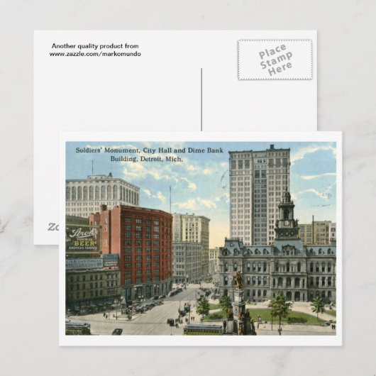 Stadhuisplein, Detroit MI 1915  Briefkaart (Voorkant / Achterkant)