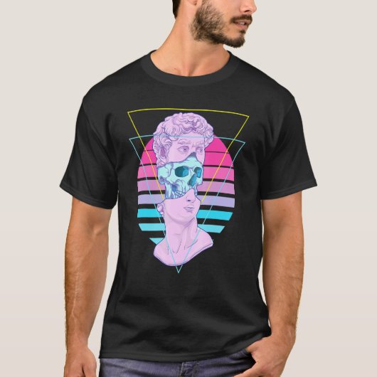 Stadium David Bust Glitch Skull 80s Vaporwave Past T-shirt (Voorkant)
