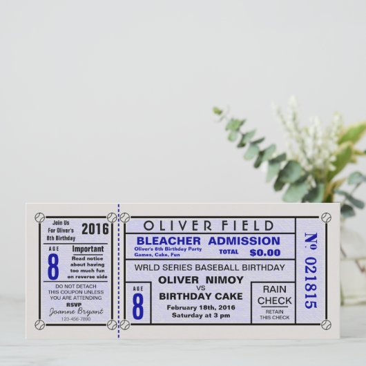 Stadium Ticket Baseball Blue Birthday Save The Date (Staand voorkant)