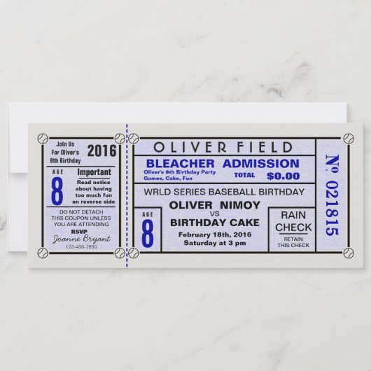 Stadium Ticket Baseball Blue Birthday Save The Date (Voorkant)