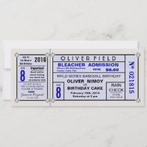 Stadium Ticket Baseball Blue Birthday