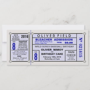 Stadium Ticket Baseball Blue Birthday Save The Date