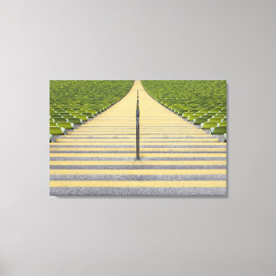 Stadiumtrap tussen rijen groene stoelen canvas afdruk
