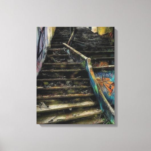 Stads Kunst op Trap Verlaten Gebouw Canvas Afdruk (Voorkant)