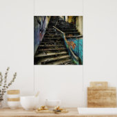 Stads Kunst op Trap Verwaarloosd Gebouw Poster (Keuken)